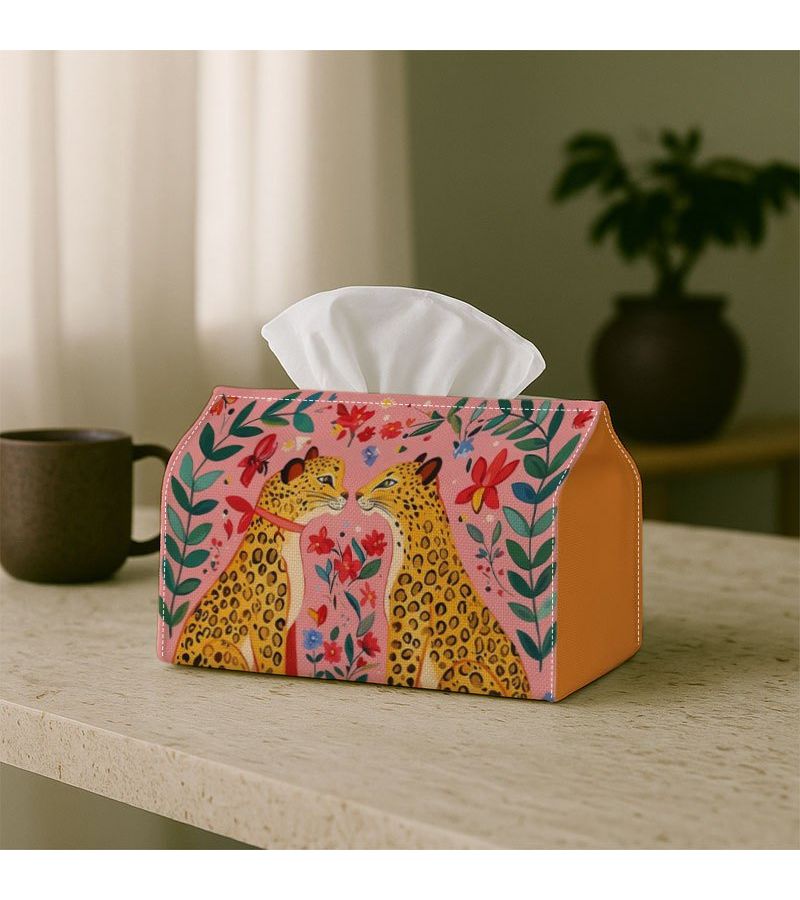 Tissue Box Leopard Floral Pink Boho Napkin Dispenser 1PC 12.5x17x23cm - Image 2