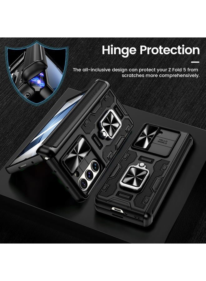 Vego for Galaxy Z Fold 5 Case with Belt Clip Holster, 360°Ring Magnetic Kickstand & Camera Cover & Front Screen Protector, Hinge Protection Shockproof Armor Cover - Black - Image 4