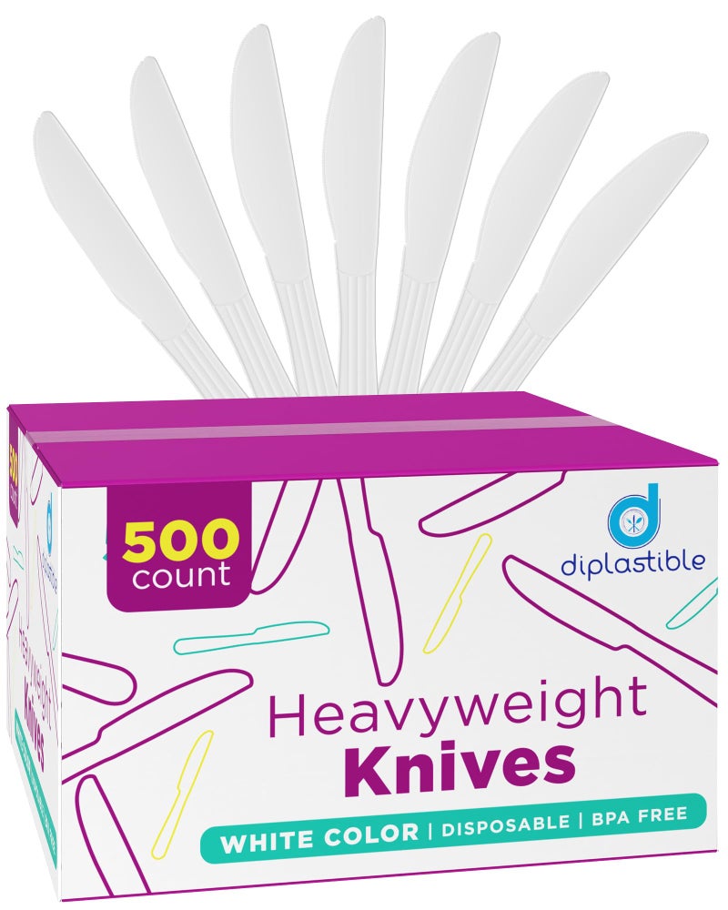 Diplastible Plastic Knives Heavy Duty  Disposable Knives Plastic Utensils  Plastic Cutlery For Parties Celebrations And Events Pack Of 500 