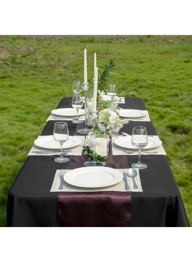 Restaurantware Table Tek 90 x 132 Inch Rectangle Table Covers, 10 Washable Spandex Tablecloths - Wrinkle-Free, Durable, Black Polyester Fitted Tablecloths, For Parties, Banquets, or Weddings,  - Image 4