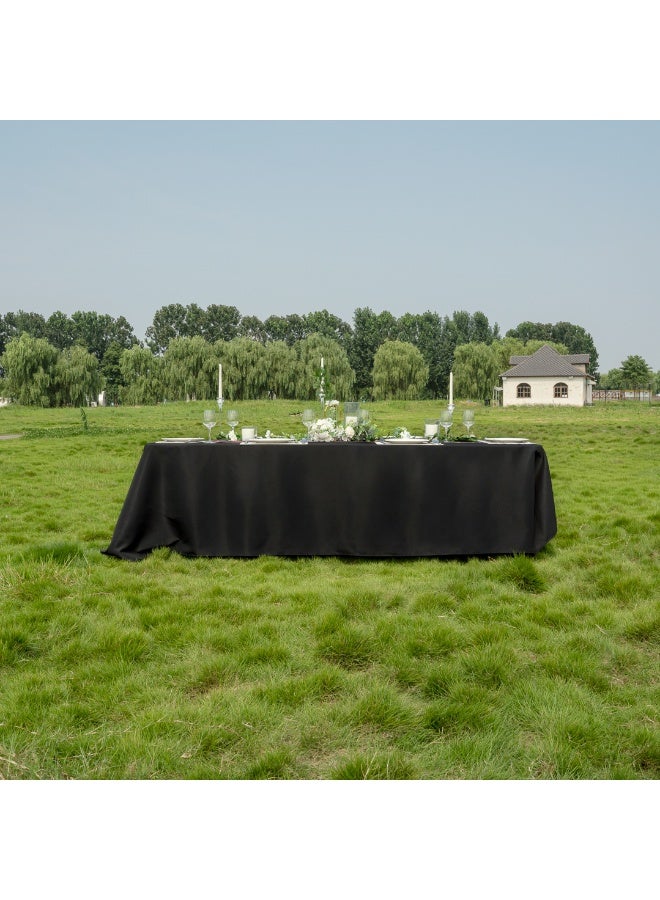 Restaurantware Table Tek 90 x 132 Inch Rectangle Table Covers, 10 Washable Spandex Tablecloths - Wrinkle-Free, Durable, Black Polyester Fitted Tablecloths, For Parties, Banquets, or Weddings,  - Image 3