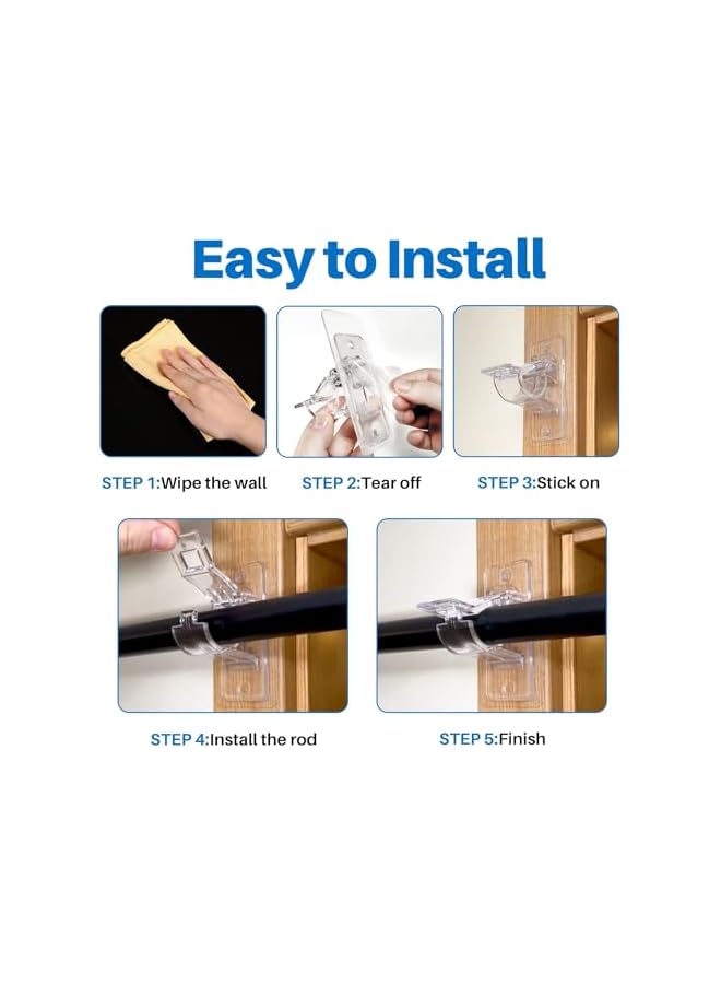 erorex 6-Pack No Drill Needed Curtain Rod Holders Brackets, Self Adhesive Rod Holder Hooks, Multipurpose Nail Free Stick on Curtain Rod Hooks  - Image 4