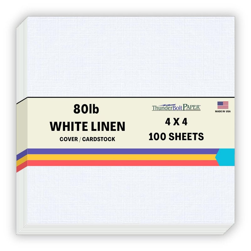 100 Bright White Linen 80 Cover Paper Sheets 4 X 4 4X4 Inches Small Square Card Size 80 lbpound Card Weight Fine Linen Textured Finish Quality Cardstock