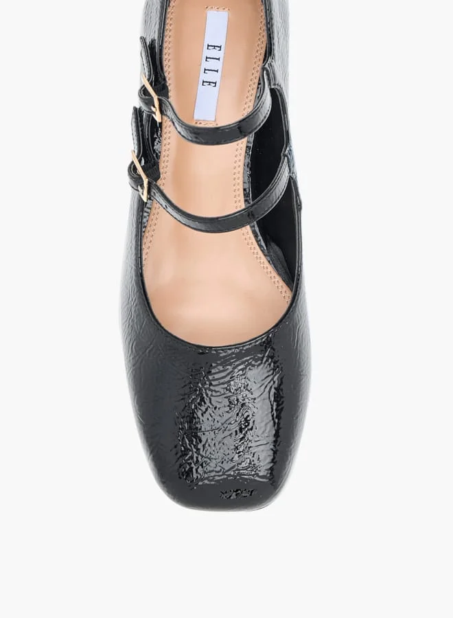 ELLE Womens Textured Double Strap Mary Jane Shoes With Block Heels