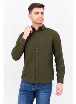 Algspar Men Regular Fit Plain Long Sleeves Casual Shirt, Dark Green  - Image 1