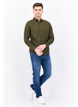 Algspar Men Regular Fit Plain Long Sleeves Casual Shirt, Dark Green  - Image 4
