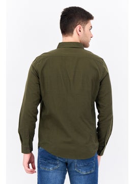 Algspar Men Regular Fit Plain Long Sleeves Casual Shirt, Dark Green  - Image 3