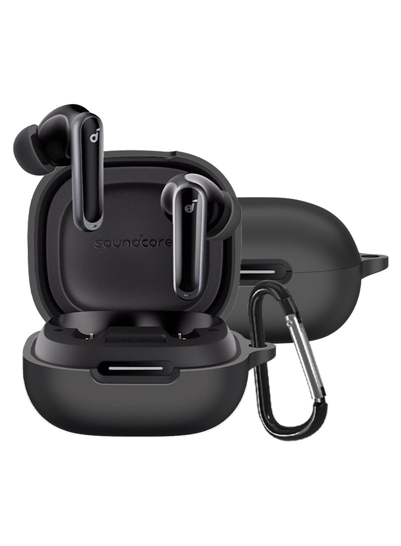 Case Cover Compatible with Anker Soundcore P40i, Soft Silicone Shockproof Protective Skin Case for Soundcore P40i Wireless Earbuds with Carabiner, Front LED Visible - Black - Image 1