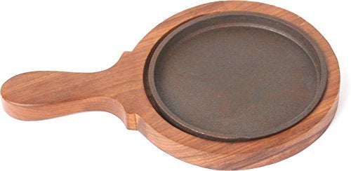 ENGARC Round Brownie Sizzler Plate Wooden Base with Handle 6 inch Sizzler Platter - Image 2