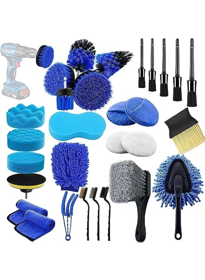 NIBEMINENT 29Pcs Car Detailing Brush Set, Car Detailing Kit, Auto Detail Supplies Tools With Wheel Drill Brush Set, Car Cleaning Kit, Car Polishing Kit, Car Wash Kit for Tires, Wheels, Interior & Exterior  - Image 1