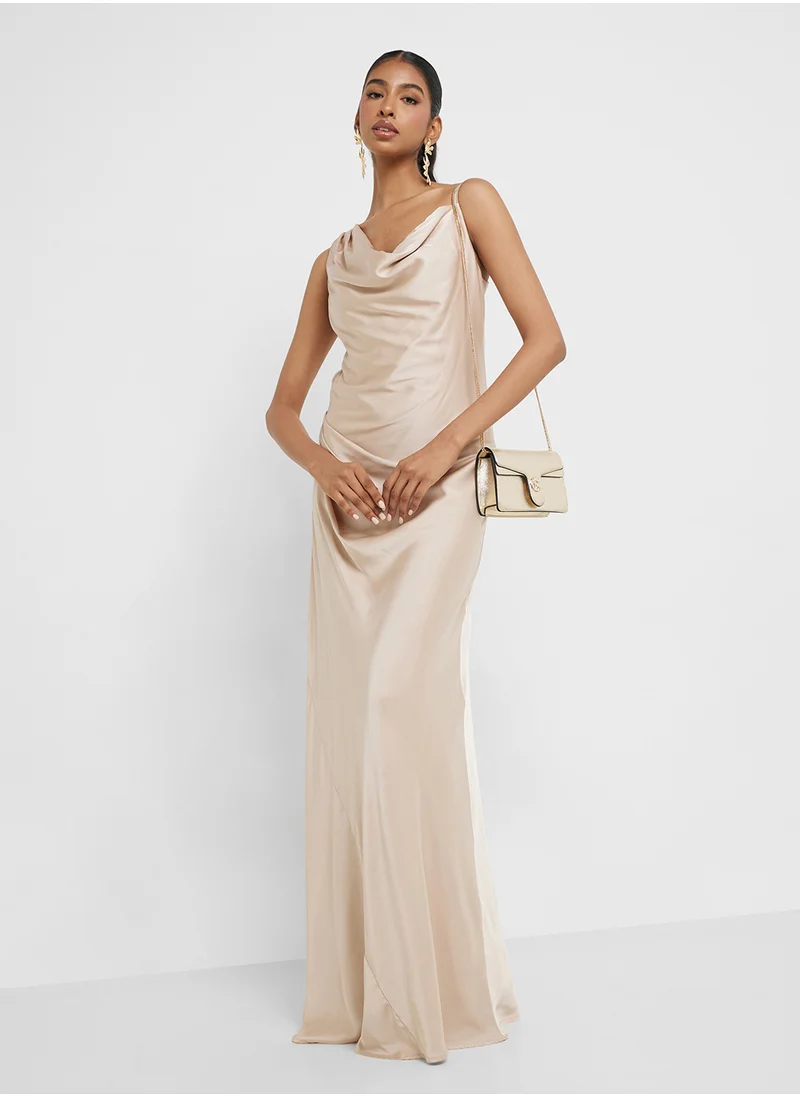TFNC Asymmetric Satin Maxi Dress