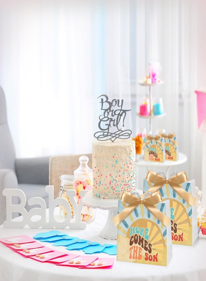 Spakon 25 Sets Here Comes The Son Baby Shower Party Favor Bags Boho Sun Gift Bags with Handles and Bow Ribbons for Baby Shower Birthday Party Decoration Supplies Goodie Souvenirs Treat - Image 5