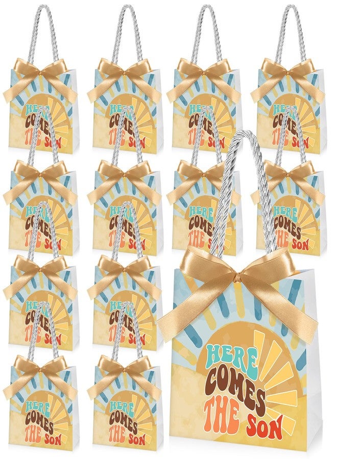 Spakon 25 Sets Here Comes The Son Baby Shower Party Favor Bags Boho Sun Gift Bags with Handles and Bow Ribbons for Baby Shower Birthday Party Decoration Supplies Goodie Souvenirs Treat - Image 1
