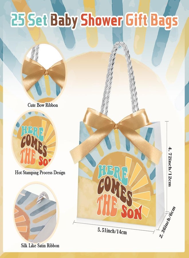 Spakon 25 Sets Here Comes The Son Baby Shower Party Favor Bags Boho Sun Gift Bags with Handles and Bow Ribbons for Baby Shower Birthday Party Decoration Supplies Goodie Souvenirs Treat - Image 2