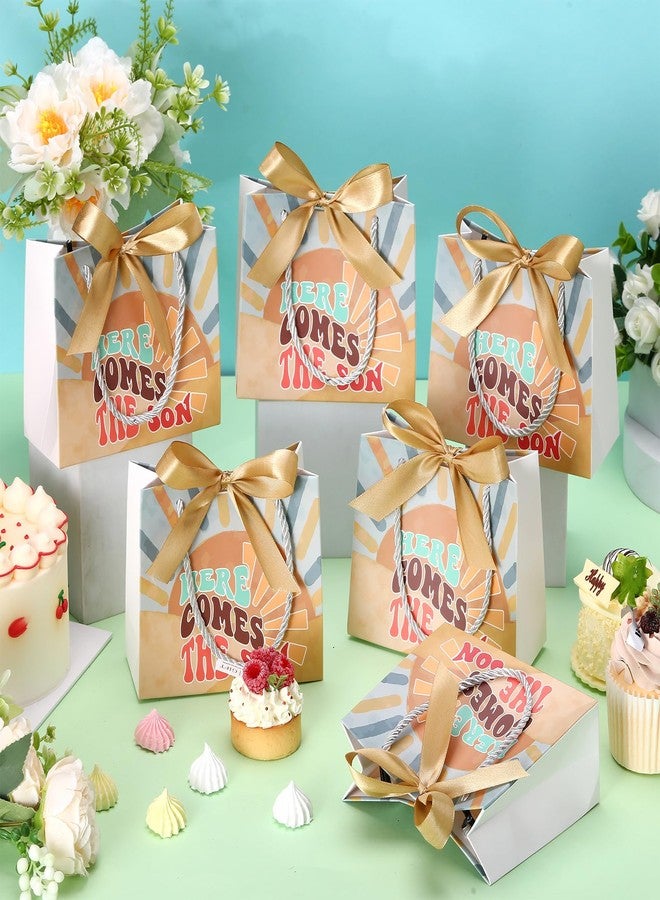 Spakon 25 Sets Here Comes The Son Baby Shower Party Favor Bags Boho Sun Gift Bags with Handles and Bow Ribbons for Baby Shower Birthday Party Decoration Supplies Goodie Souvenirs Treat - Image 3