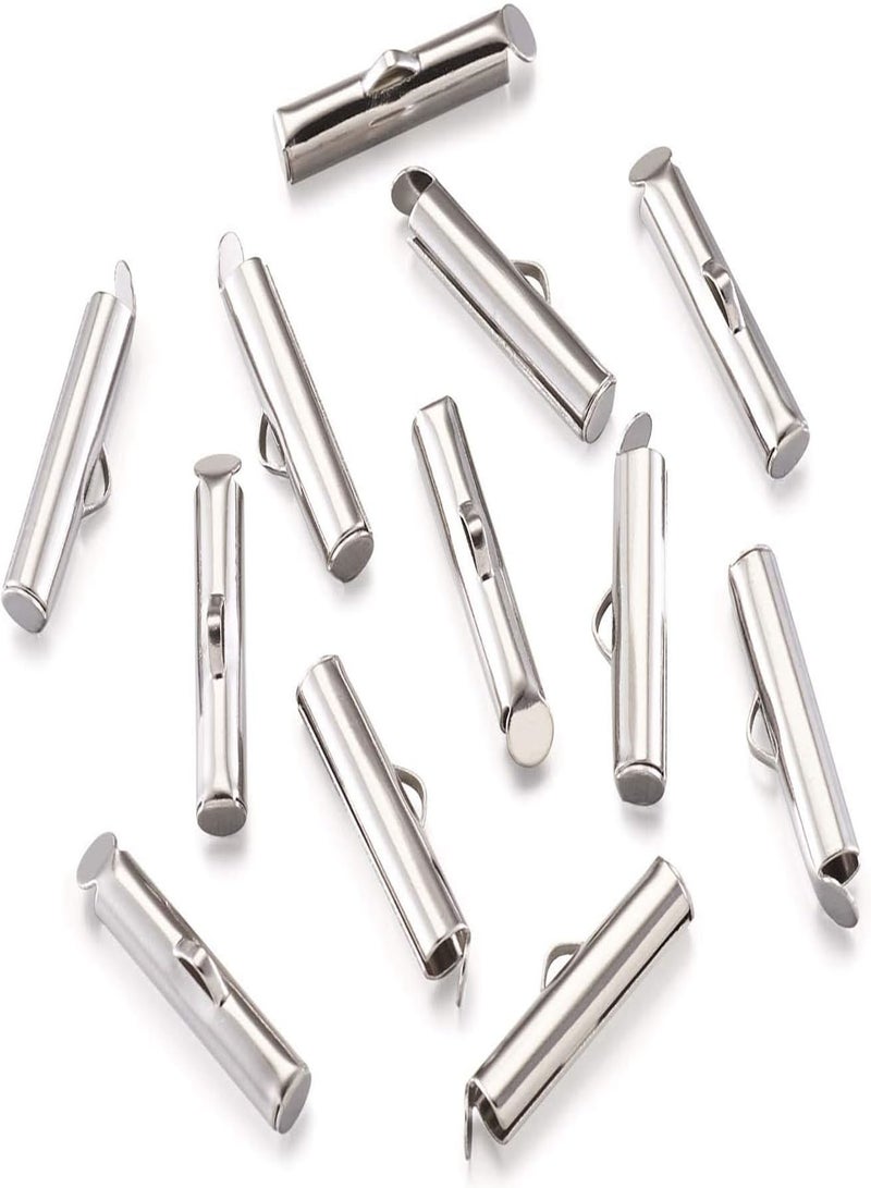 GGOOT Pandahall 50pcs Iron Slide On End Clasp Tubes Slider End Caps Crimp End Tube for Round 11/0 or 8/0 Seed Beads Platinum (20mm) - Image 2