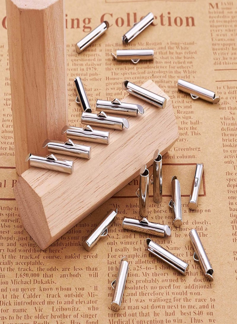 GGOOT Pandahall 50pcs Iron Slide On End Clasp Tubes Slider End Caps Crimp End Tube for Round 11/0 or 8/0 Seed Beads Platinum (20mm) - Image 3