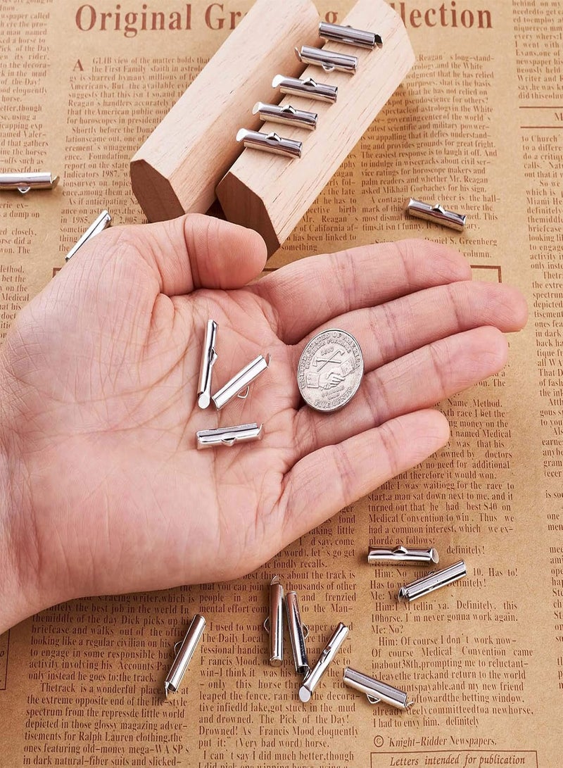GGOOT Pandahall 50pcs Iron Slide On End Clasp Tubes Slider End Caps Crimp End Tube for Round 11/0 or 8/0 Seed Beads Platinum (20mm) - Image 4