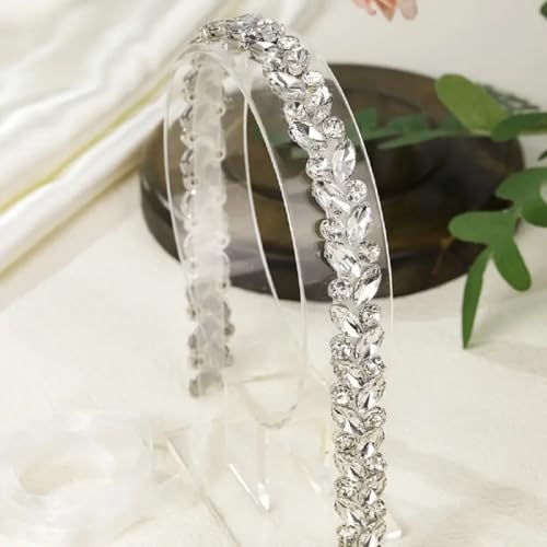 Dream Billions Handmade Crystal Rhinestone Lace Flower Trim, 50cm Decorative Embellishment for Wedding Gowns, DIY Clothing, Hair Accessories 50cm, clear , silver - Image 4
