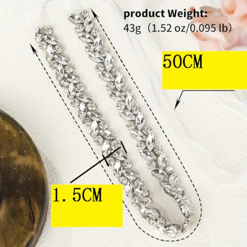 Dream Billions Handmade Crystal Rhinestone Lace Flower Trim, 50cm Decorative Embellishment for Wedding Gowns, DIY Clothing, Hair Accessories 50cm, clear , silver - Image 5