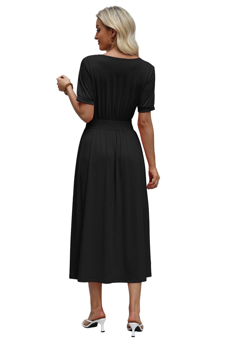 OFEEFAN Little Black Maxi Work Dresses for Women Ladies Summer Midi Sundresses Long Casual Shirt Dress Spring Beach Vacation Church Outfits Fashion Clothing 2026 Trendy Resort Wear A Line Flowy L - Image 5