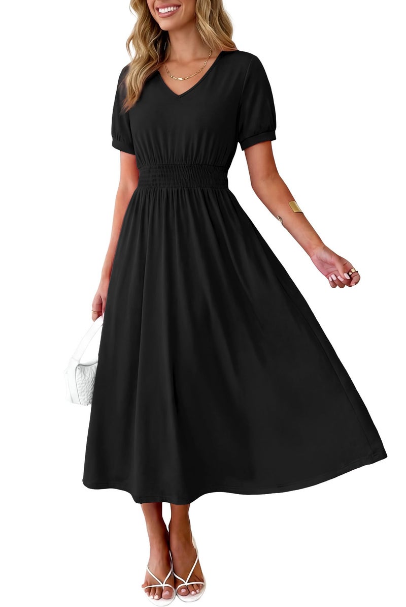 OFEEFAN Little Black Maxi Work Dresses for Women Ladies Summer Midi Sundresses Long Casual Shirt Dress Spring Beach Vacation Church Outfits Fashion Clothing 2026 Trendy Resort Wear A Line Flowy L - Image 2