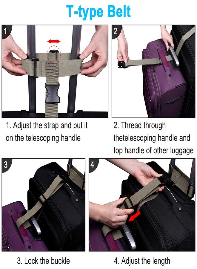 Wisdompro 2 Pcs Add a Bag Luggage Strap, Heavy Duty Adjustable Suitcase Belt Travel Attachment Travel Accessories for Connecting Your Luggage Together - Khaki (T-Type and Normal) - Image 5