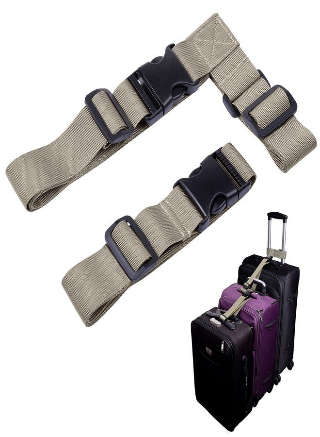 Wisdompro 2 Pcs Add a Bag Luggage Strap, Heavy Duty Adjustable Suitcase Belt Travel Attachment Travel Accessories for Connecting Your Luggage Together - Khaki (T-Type and Normal) - Image 1