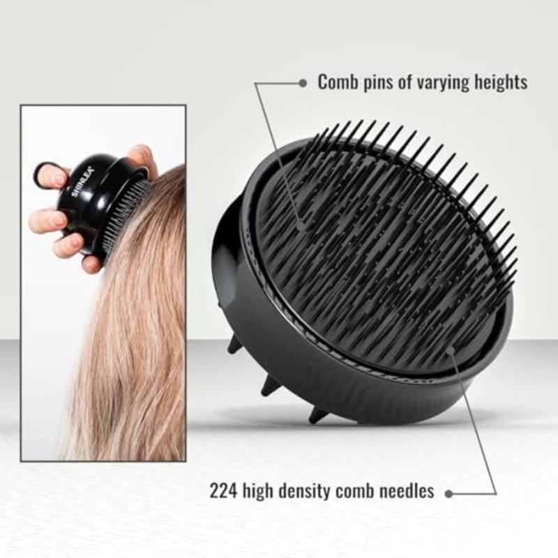 2 in 1 Scalp Massager Hair Growth, Scalp Scrubber with Soft Silicone Bristles for Dandruff Removal, Shampoo Brush for Exfoliation, Head Massager for Both Wet and Dry Use Black - Image 3