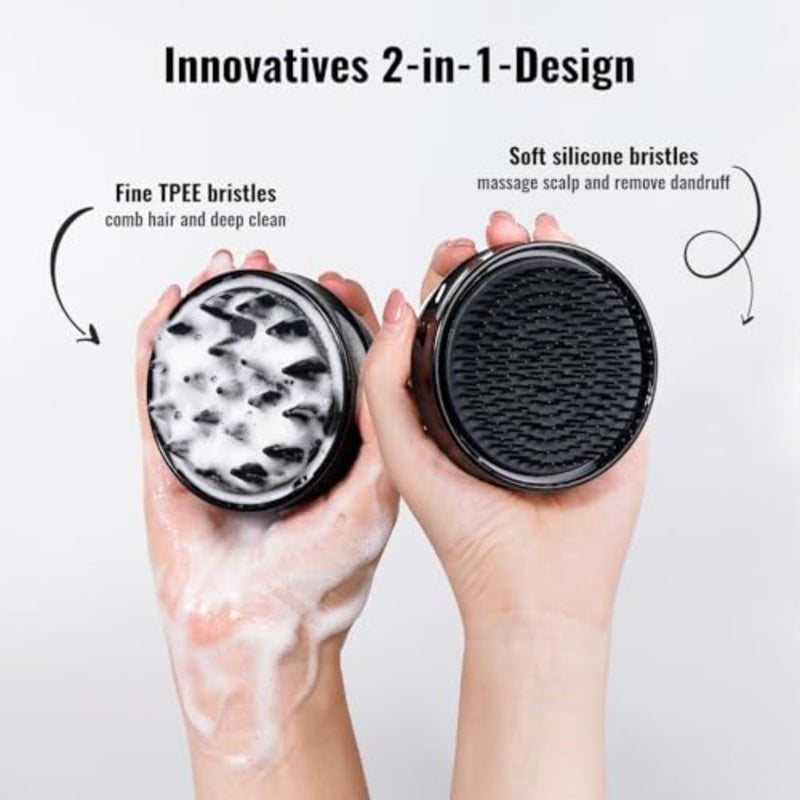 2 in 1 Scalp Massager Hair Growth, Scalp Scrubber with Soft Silicone Bristles for Dandruff Removal, Shampoo Brush for Exfoliation, Head Massager for Both Wet and Dry Use Black - Image 2