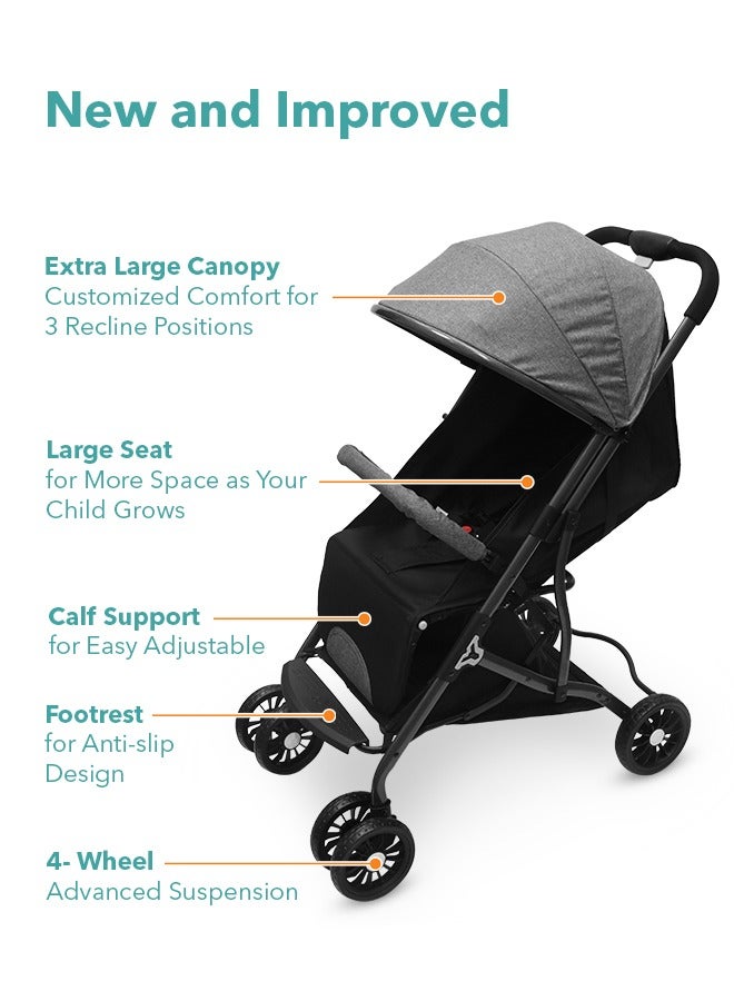 turtees Portable  Shock Absorbing Foldable Pram Baby Single Stroller Sit And Lie Down - Image 3