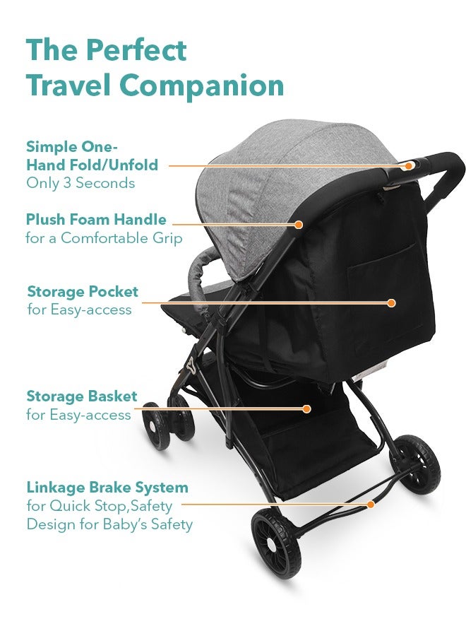 turtees Portable  Shock Absorbing Foldable Pram Baby Single Stroller Sit And Lie Down - Image 4