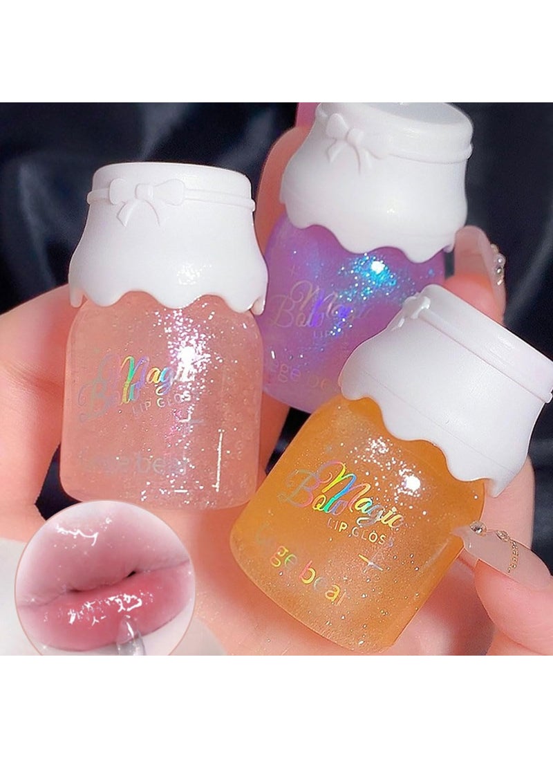 Pakivs 3 Colors Shimmer Lip Gloss SetHydrating Lip Glow Oil Moisturizing Lip Gloss with Shimmery Glitter Finish Long Lasting Lightweight Sheer 