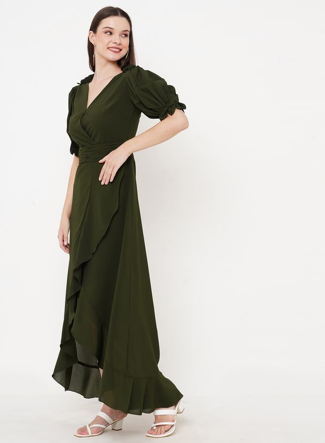 ميش فستان طويل سادة جورجيت بنمط لف - Image 3