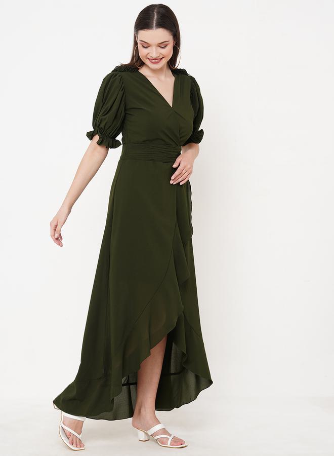 ميش فستان طويل سادة جورجيت بنمط لف - Image 4