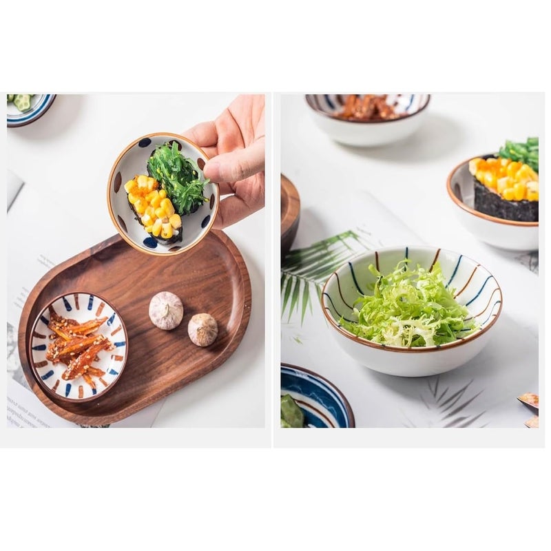 Krivety Japanese Style Ceramic Dipping Bowls Appetizer Dessert Cooking Prep Multicolor Decorative Serving Dishes Porcelain Side Dishes Plates for Ketchup Condiments Mix 6 Pcs - Image 3