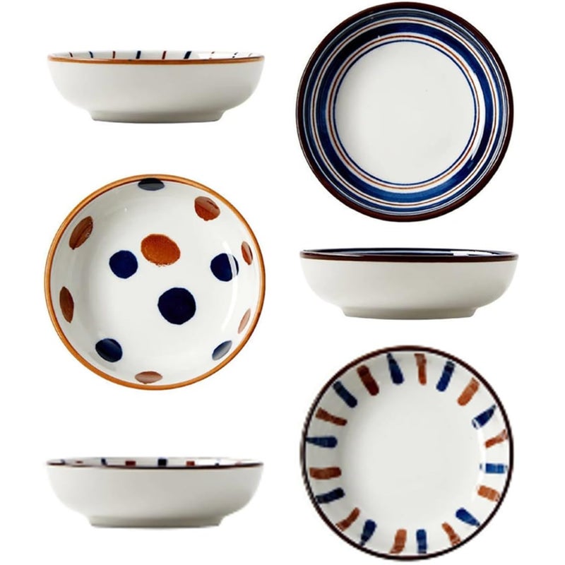 Krivety Japanese Style Ceramic Dipping Bowls Appetizer Dessert Cooking Prep Multicolor Decorative Serving Dishes Porcelain Side Dishes Plates for Ketchup Condiments Mix 6 Pcs - Image 1