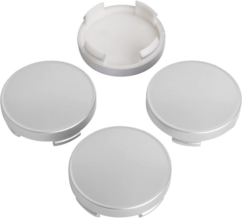 KitsPro كابات مركز العجلات من بقطر 2.15 بوصة وعرض 55 مم لسيارات فورد طراز 6M211003AA، عبوة تحتوي على 4 قطع (لون فضي، الجزء الخارجي بعرض 55 مم، الجزء الداخلي بعرض 51 مم). - Image 1
