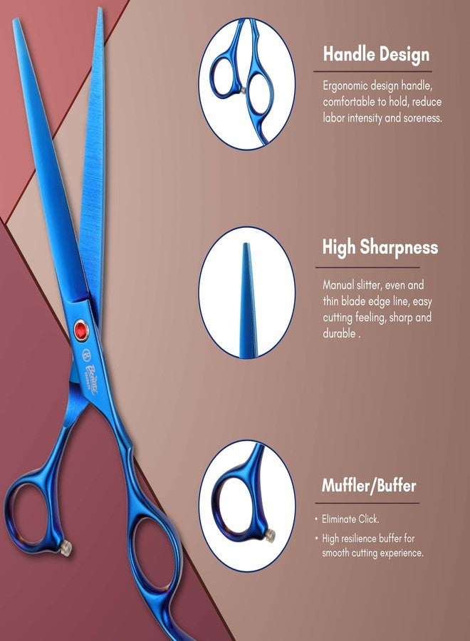 Beauté Secrets Hair Cutting Scissors 7 Inches Professional Dog Cat Grooming Shears with Round Blunt Tip Stainless Steel, Dog Curved Scissors for Grooming Cats Dogs Grooming Tools, Blue (Straight) - Image 4