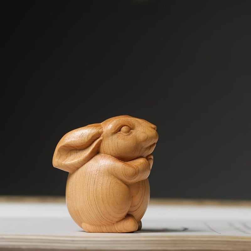 Handcrafted Wooden Rabbit Statue Rabbit Decoration Christmas New Year Creative Gift No Electricity Needed - Image 1