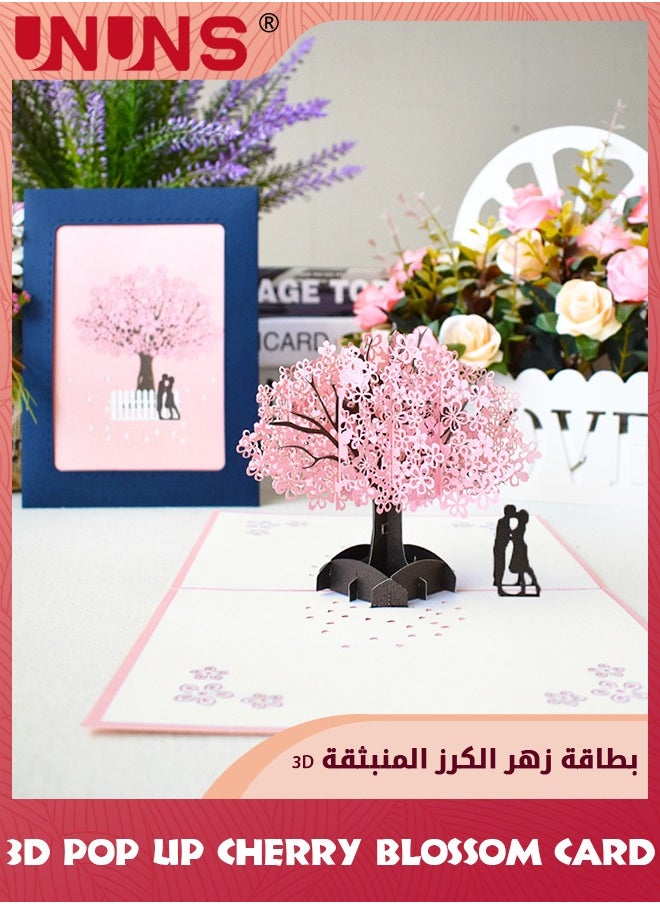 UNUNS 3D Pop Up Card,Wedding Anniversary Card,Pop Up Card With Romantic Lovers Under Cherry Tree,Spring Greeting Paper Card,Greeting Card For Birthday Mother's Day Valentine's Day  - Image 5
