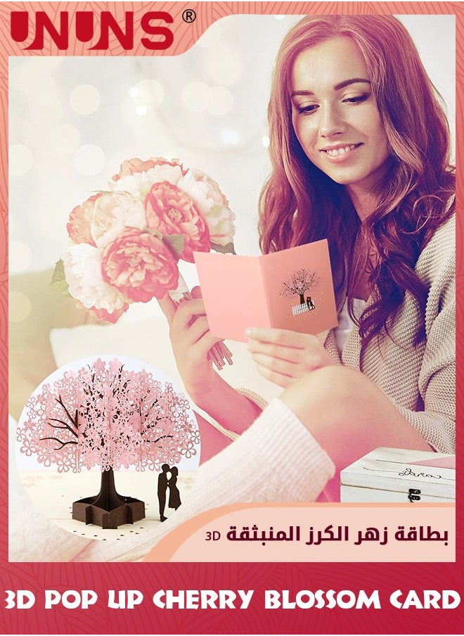 UNUNS 3D Pop Up Card,Wedding Anniversary Card,Pop Up Card With Romantic Lovers Under Cherry Tree,Spring Greeting Paper Card,Greeting Card For Birthday Mother's Day Valentine's Day  - Image 3