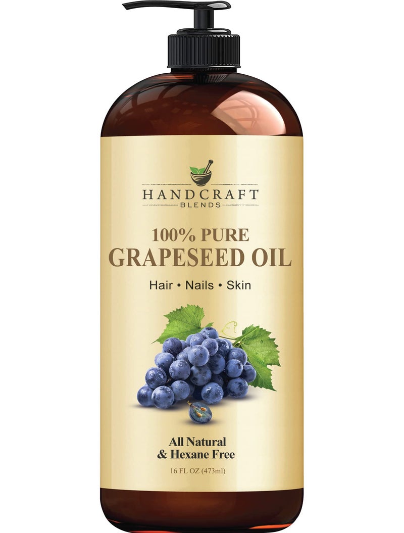 Handcraft Blends Grapeseed Oil - Cold-Pressed 16 Fl Oz - 100% Pure and Natural - Premium Grade Carrier Oil for Skin and Hair - Hair and Body - Massage - Hexane-Free - Image 1