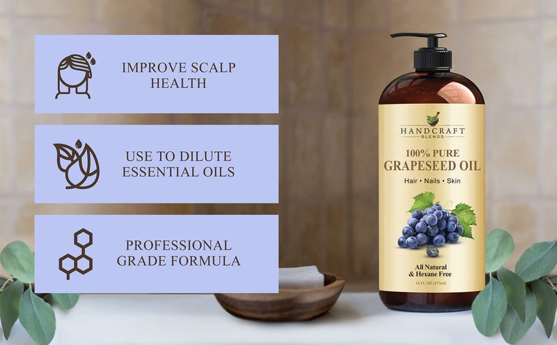 Handcraft Blends Grapeseed Oil - Cold-Pressed 16 Fl Oz - 100% Pure and Natural - Premium Grade Carrier Oil for Skin and Hair - Hair and Body - Massage - Hexane-Free - Image 4