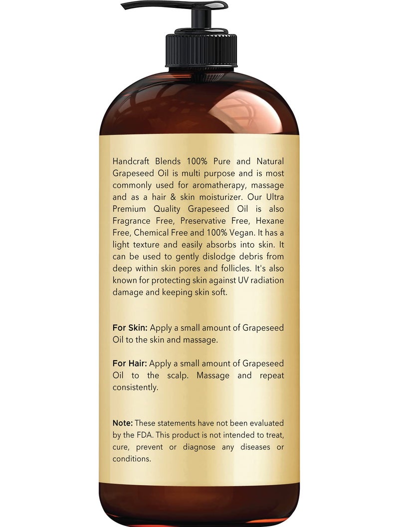 Handcraft Blends Grapeseed Oil - Cold-Pressed 16 Fl Oz - 100% Pure and Natural - Premium Grade Carrier Oil for Skin and Hair - Hair and Body - Massage - Hexane-Free - Image 2