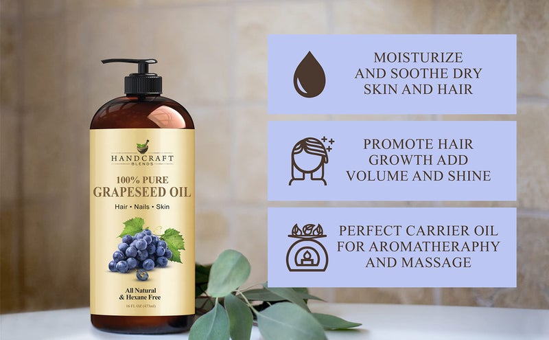 Handcraft Blends Grapeseed Oil - Cold-Pressed 16 Fl Oz - 100% Pure and Natural - Premium Grade Carrier Oil for Skin and Hair - Hair and Body - Massage - Hexane-Free - Image 5