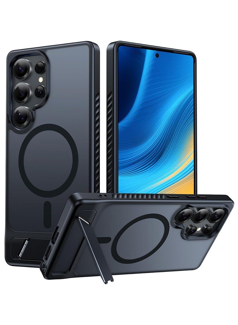 جراب Samsung Galaxy S25 Ultra، متوافق مع MagSafe، غطاء مغناطيسي مع حامل غير مرئي، جراب خلفي شفاف غير لامع مقاوم للصدمات، جراب هاتف رفيع للحماية الكاملة لهاتف Galaxy S25 Ultra مقاس 6.9 بوصة (أسود) - Image 1