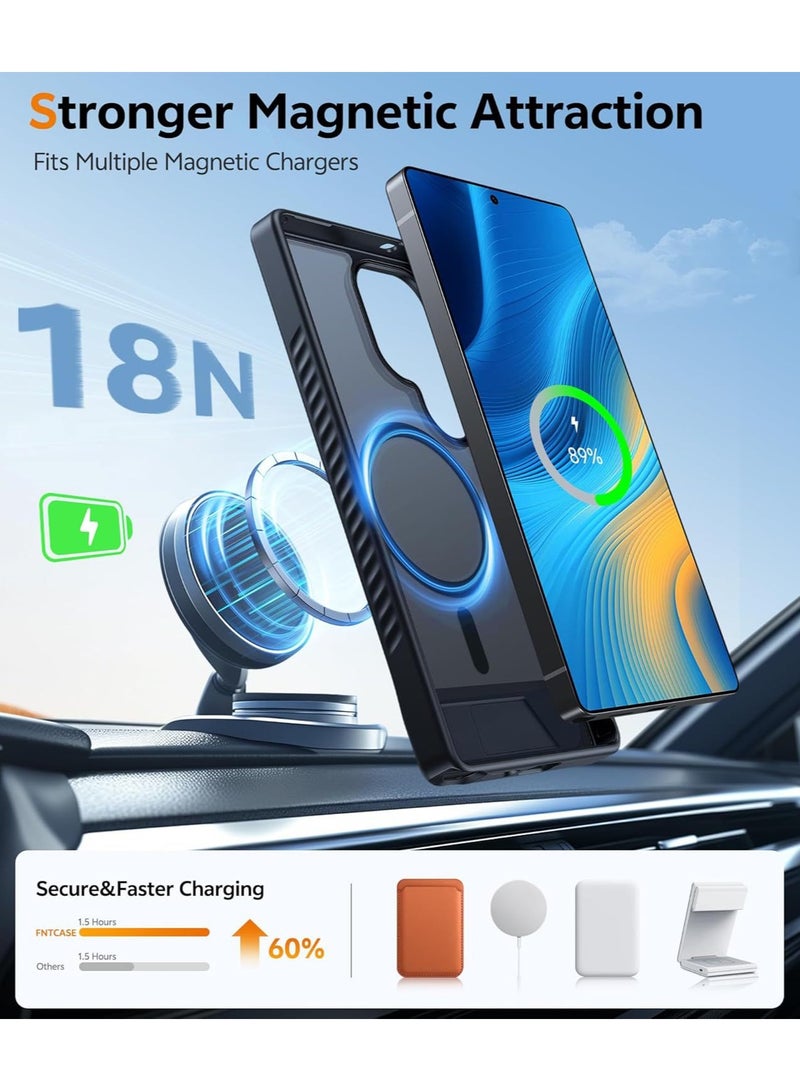 جراب Samsung Galaxy S25 Ultra، متوافق مع MagSafe، غطاء مغناطيسي مع حامل غير مرئي، جراب خلفي شفاف غير لامع مقاوم للصدمات، جراب هاتف رفيع للحماية الكاملة لهاتف Galaxy S25 Ultra مقاس 6.9 بوصة (أسود) - Image 3