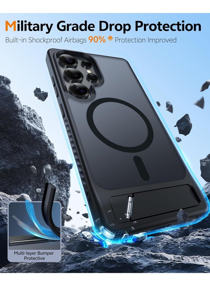 جراب Samsung Galaxy S25 Ultra، متوافق مع MagSafe، غطاء مغناطيسي مع حامل غير مرئي، جراب خلفي شفاف غير لامع مقاوم للصدمات، جراب هاتف رفيع للحماية الكاملة لهاتف Galaxy S25 Ultra مقاس 6.9 بوصة (أسود) - Image 4