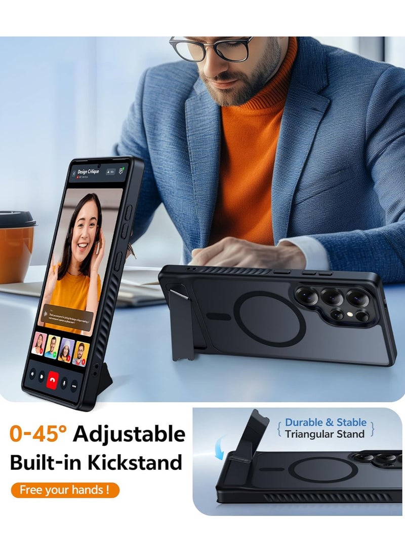 جراب Samsung Galaxy S25 Ultra، متوافق مع MagSafe، غطاء مغناطيسي مع حامل غير مرئي، جراب خلفي شفاف غير لامع مقاوم للصدمات، جراب هاتف رفيع للحماية الكاملة لهاتف Galaxy S25 Ultra مقاس 6.9 بوصة (أسود) - Image 5